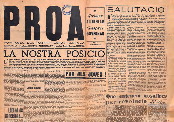 La revista Proa, editada per Estat Català a Perpinyà, va comptar amb Juanola com a corresponsal a la regió de la Gironda.