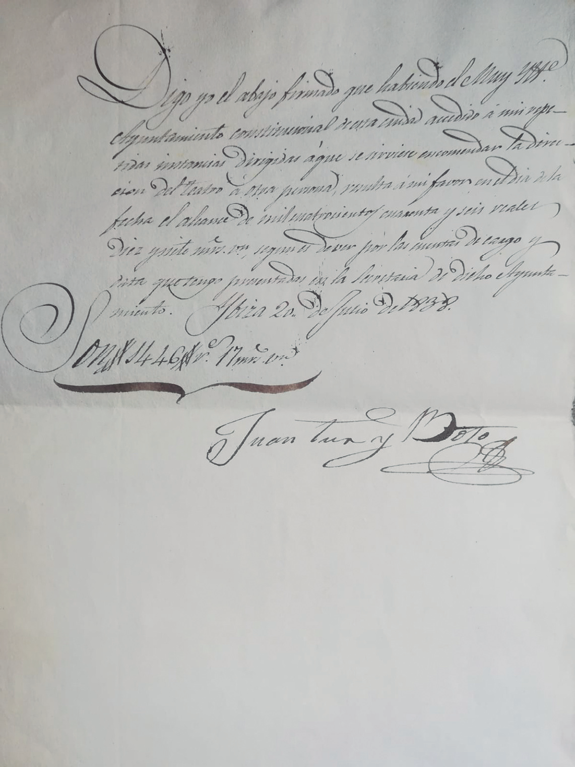 Document manuscrit adreçat a l'Ajuntament d'Eivissa
