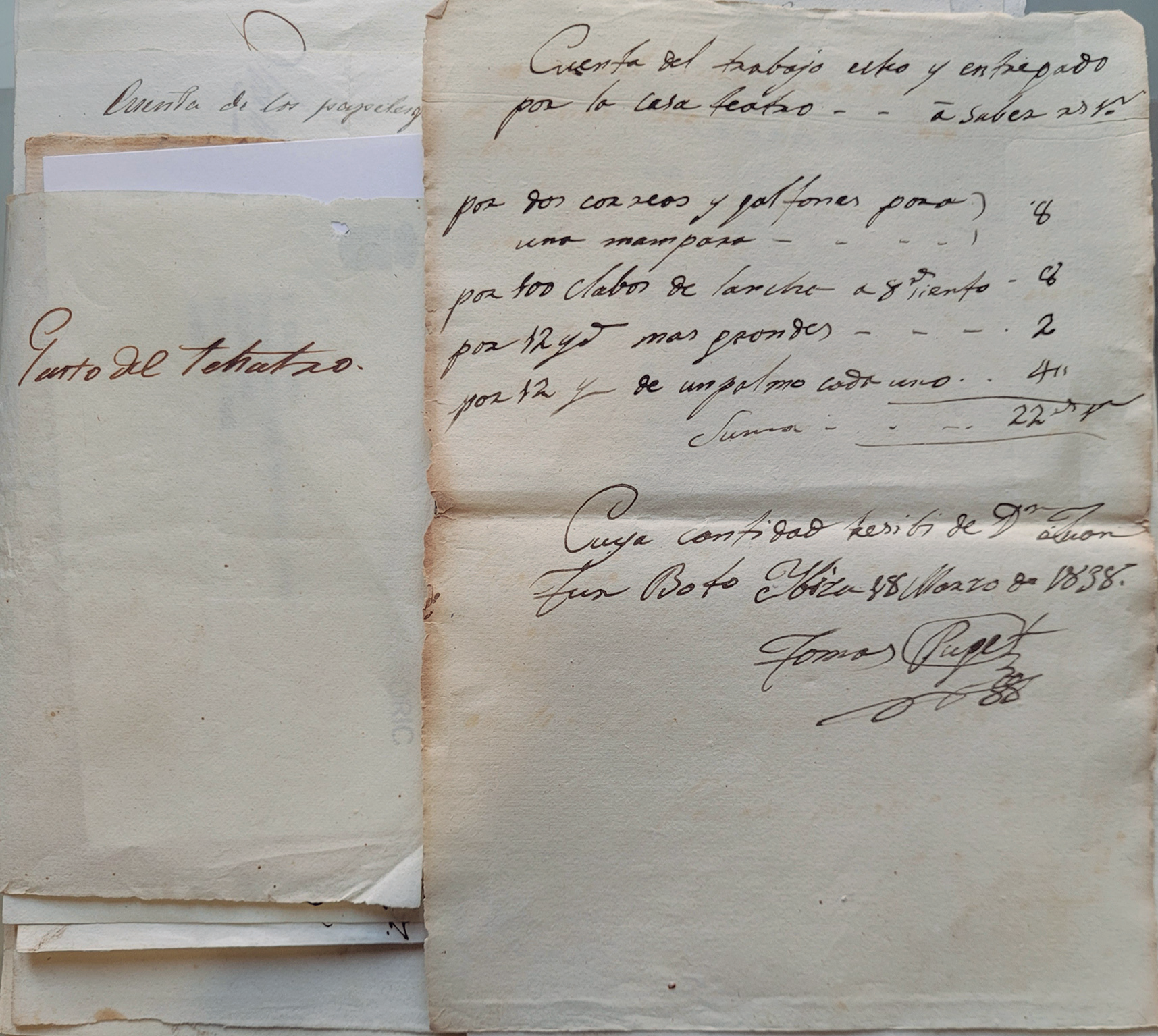 Document manuscrit de les despeses del teatre de sa Quartera